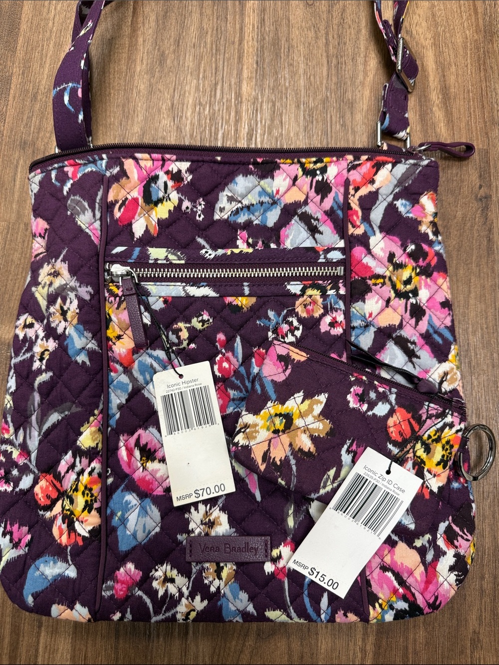 Vera Bradley Iconic Hipster Indiana Rose Floral Quilted Crossbody Bag Set